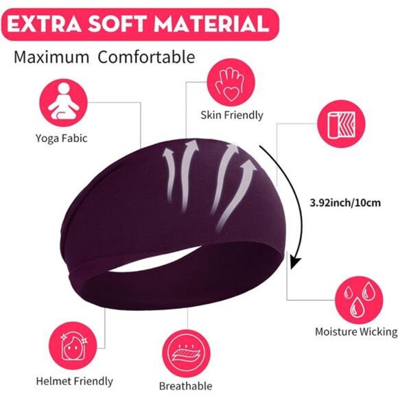 Workout Wide Headbands for Women Non Slip, Super Soft Yoga Running - Picture 4 of 7